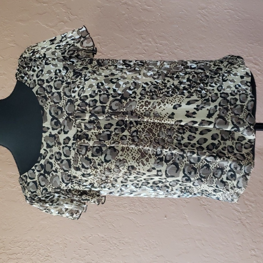 Folia Sheer Animal Print Short Sleeve Blouse Medium